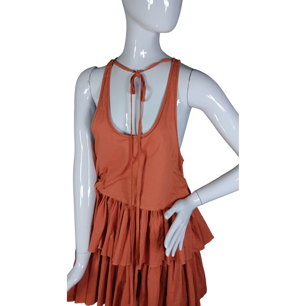 One Teaspoon Mini Dress Size 6 Ruffled Raw Hems Racer Back Rusty Orange - Picture 5 of 12